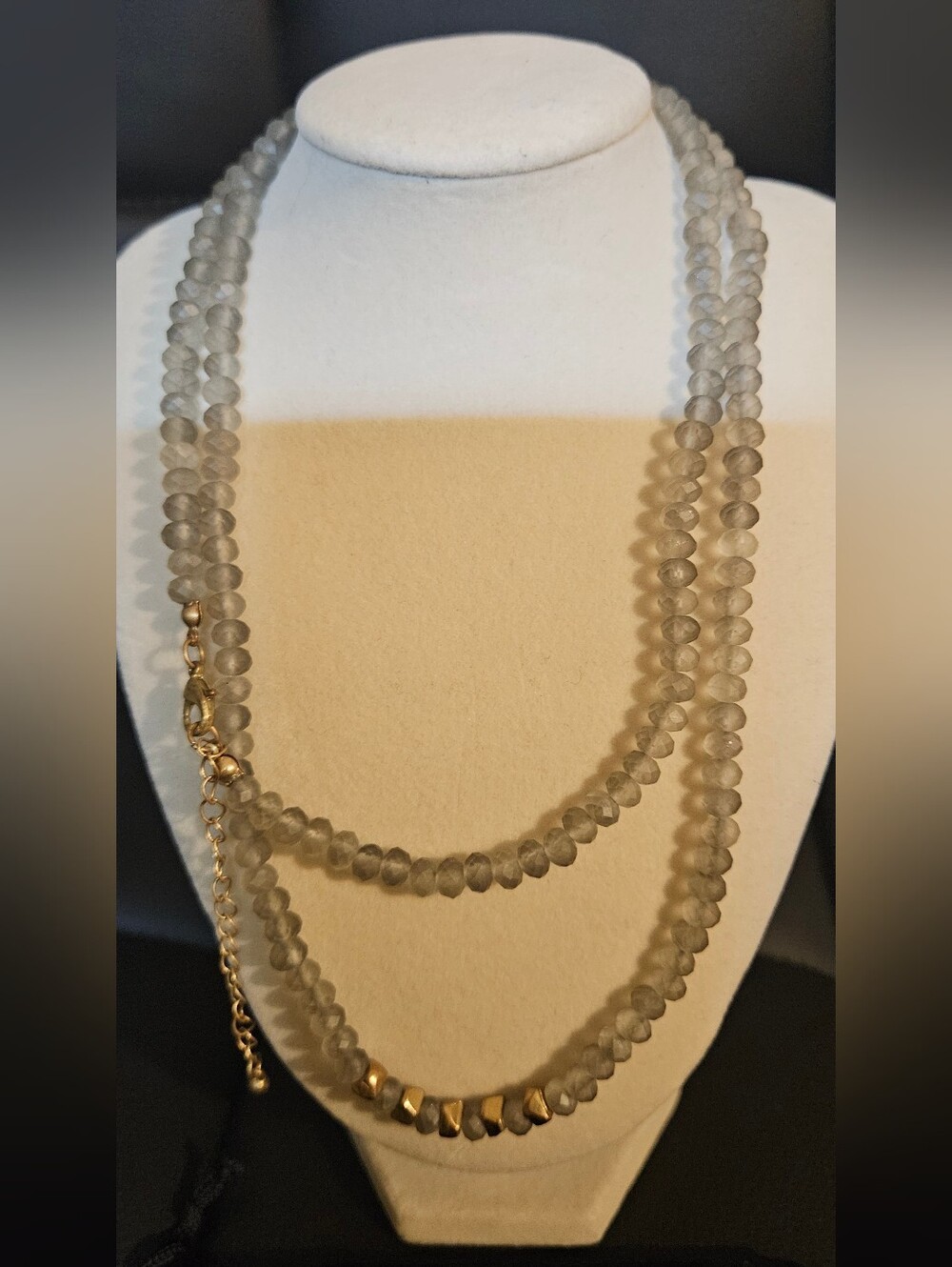 Macy's Frosted Gray Bead Layered Necklace with Gold Accents